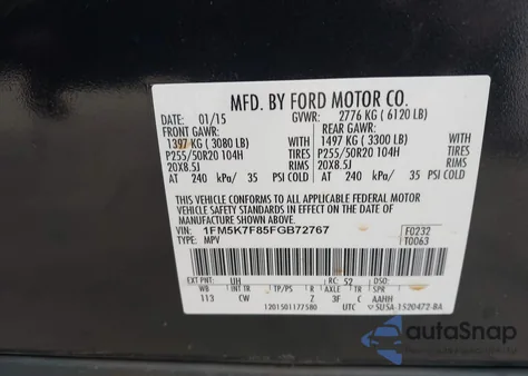 2015 Ford Explorer Limited from USA, damaged, VIN 1FM5K7F85FGB72767